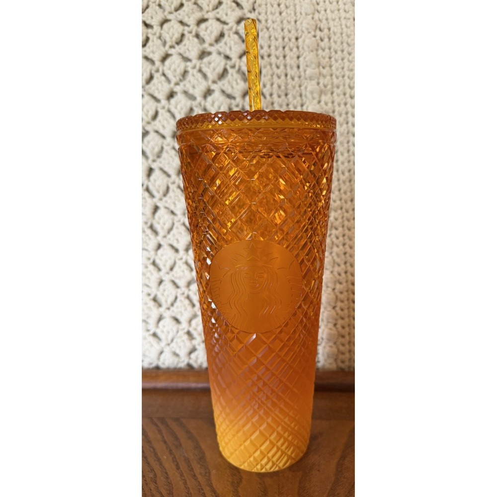 Starbucks 2022 Summer Orange MANGO OMBRE Jeweled Venti Cold Cup Tumbler 24oz New